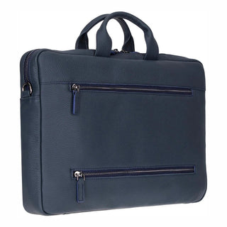 Truro Leather Business Briefcase / Laptop Case 16" with Suitcase, Navy Blue - BlackBrook Case