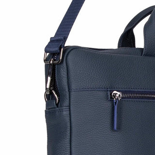 Truro Leather Business Briefcase / Laptop Case 16" with Suitcase, Navy Blue - BlackBrook Case