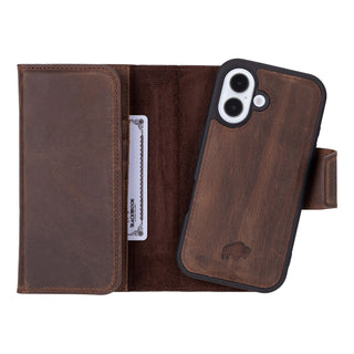 Tudor iPhone 16 Wallet Case, Distressed Coffee - BlackBrook Case