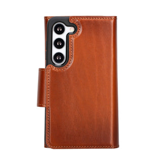 Tudor Tri-Fold Leather Wallet Case- Galaxy S23, Burnished Tan - BlackBrook Case