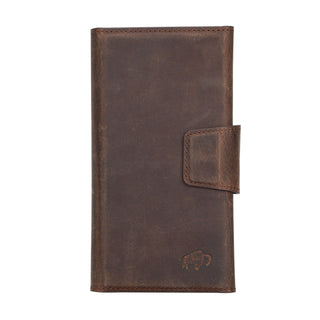 Tudor Tri-Fold Leather Wallet Case- Galaxy S23 Plus, Distressed Coffee - BlackBrook Case