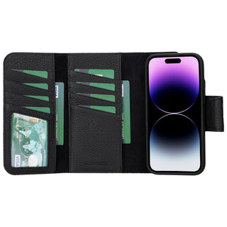 Tudor Tri-Fold Leather Wallet Case – iPhone 15, Pebble Black - BlackBrook Case