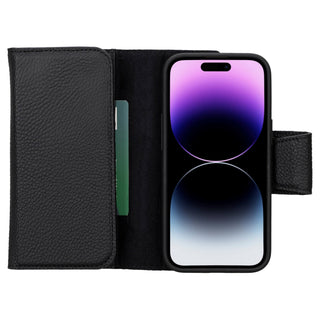 Tudor Tri-Fold Leather Wallet Case – iPhone 15, Pebble Black - BlackBrook Case