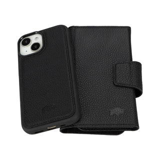 Tudor Tri-Fold Leather Wallet Case – iPhone 15, Pebble Black - BlackBrook Case