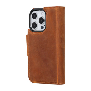 Tudor Tri-Fold Leather Wallet Case – iPhone 15 Pro, Golden Brown - BlackBrook Case