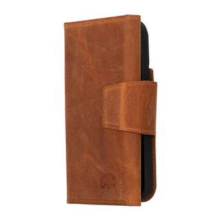 Tudor Tri-Fold Leather Wallet Case – iPhone 15 Pro, Golden Brown - BlackBrook Case