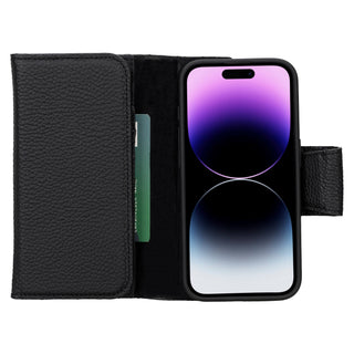 Tudor Tri-Fold Leather Wallet Case – iPhone 15 Pro, Pebble Black - BlackBrook Case
