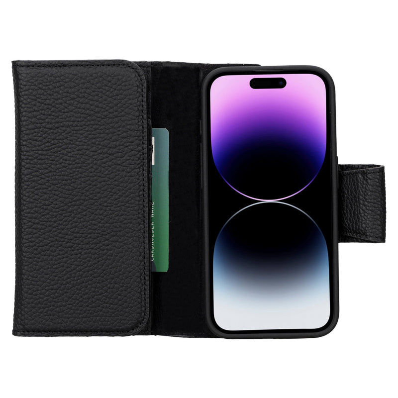 Tudor Tri-Fold Leather Wallet Case – iPhone 15 Pro, Pebble Black - BlackBrook Case