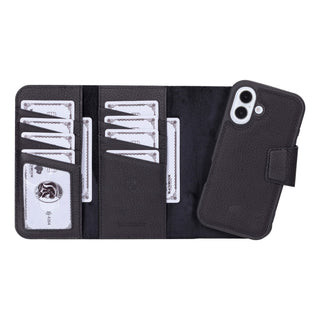Tudor Tri - Fold Leather Wallet Case – iPhone 16, Pebble Black - BlackBrook Case