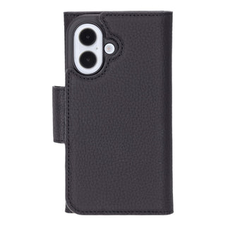 Tudor Tri - Fold Leather Wallet Case – iPhone 16, Pebble Black - BlackBrook Case