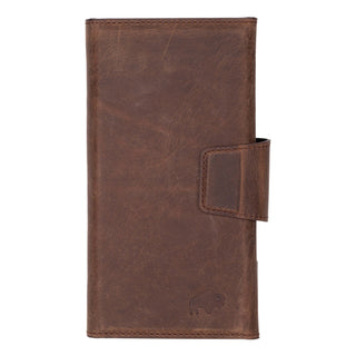 iPhone 16 Plus Leather Wallet Case - Tudor 2 - in - 1 Tri - Fold Folio, Distressed Coffee - BlackBrook Case