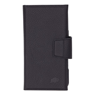 iPhone 16 Plus Leather Wallet Case - Tudor 2 - in - 1 Tri - Fold Folio, Pebble Black - BlackBrook Case
