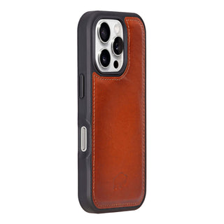 iPhone 16 Pro Leather Wallet Case - Tudor 2 - in - 1 Tri - Fold Folio, Burnished Tan - BlackBrook Case