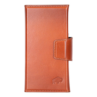 iPhone 16 Pro Leather Wallet Case - Tudor 2 - in - 1 Tri - Fold Folio, Burnished Tan - BlackBrook Case