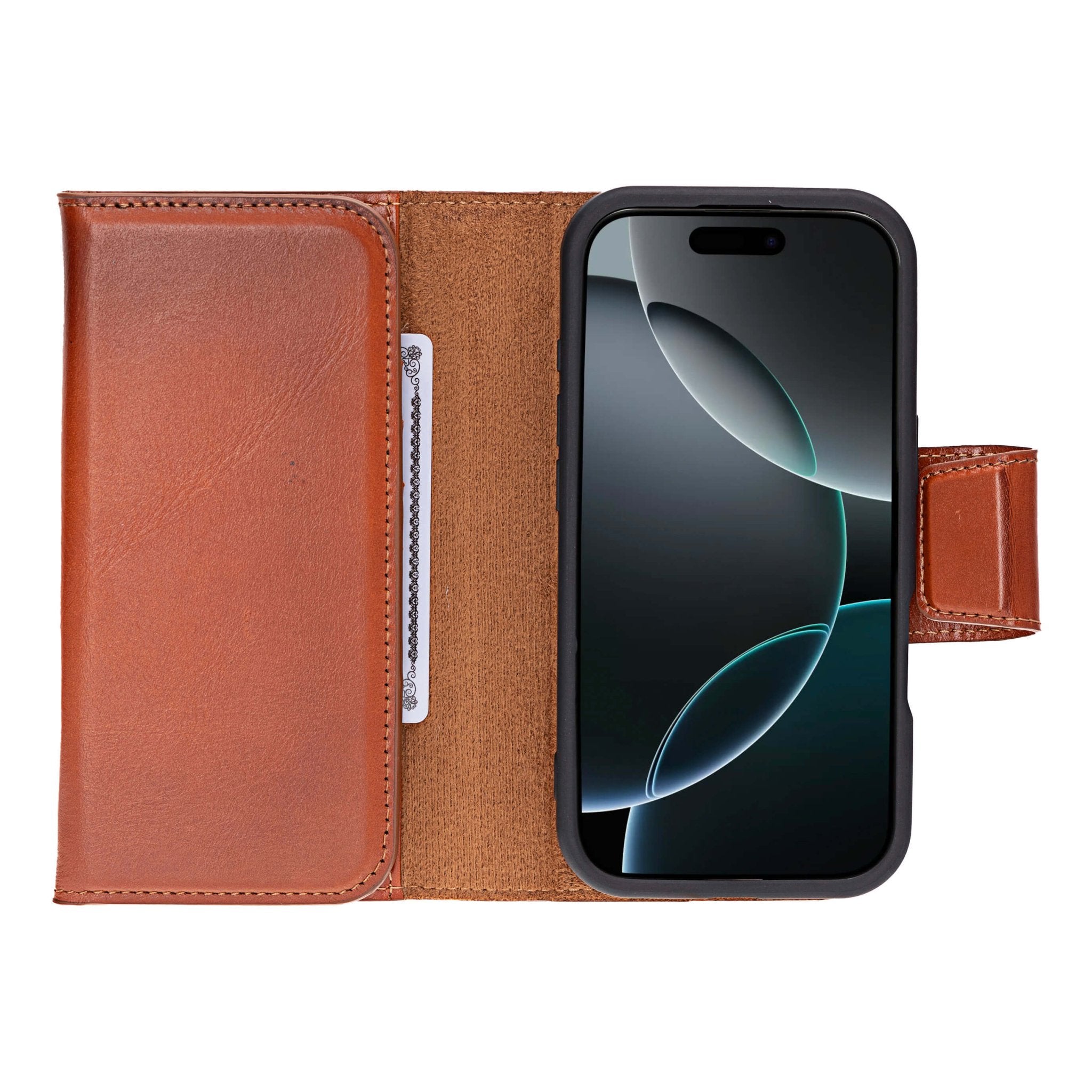 Tudor Tri-Fold Leather Wallet Case for iPhone 16 Pro – Burnished