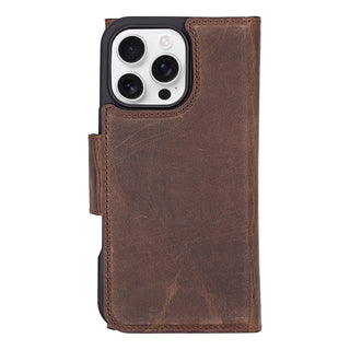 Tudor Tri-Fold Leather Wallet Case – iPhone 16 Pro Max, Distressed Coffee - BlackBrook Case