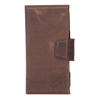 Tudor Tri-Fold Leather Wallet Case – iPhone 16 Pro Max, Distressed Coffee - BlackBrook Case