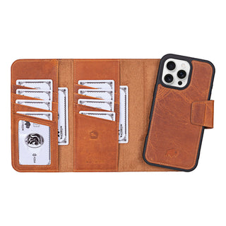Tudor Tri - Fold Leather Wallet Case – iPhone 16 Pro Max, Golden Brown - BlackBrook Case