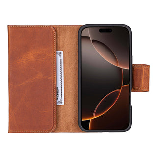 Tudor Tri - Fold Leather Wallet Case – iPhone 16 Pro Max, Golden Brown - BlackBrook Case