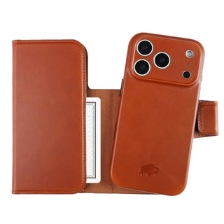 Tudor Tri - Fold Leather Wallet Case iPhone 17 Pro, Burnished Tan - BlackBrook Case