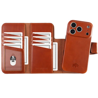 Tudor Tri - Fold Leather Wallet Case iPhone 17 Pro, Burnished Tan - BlackBrook Case