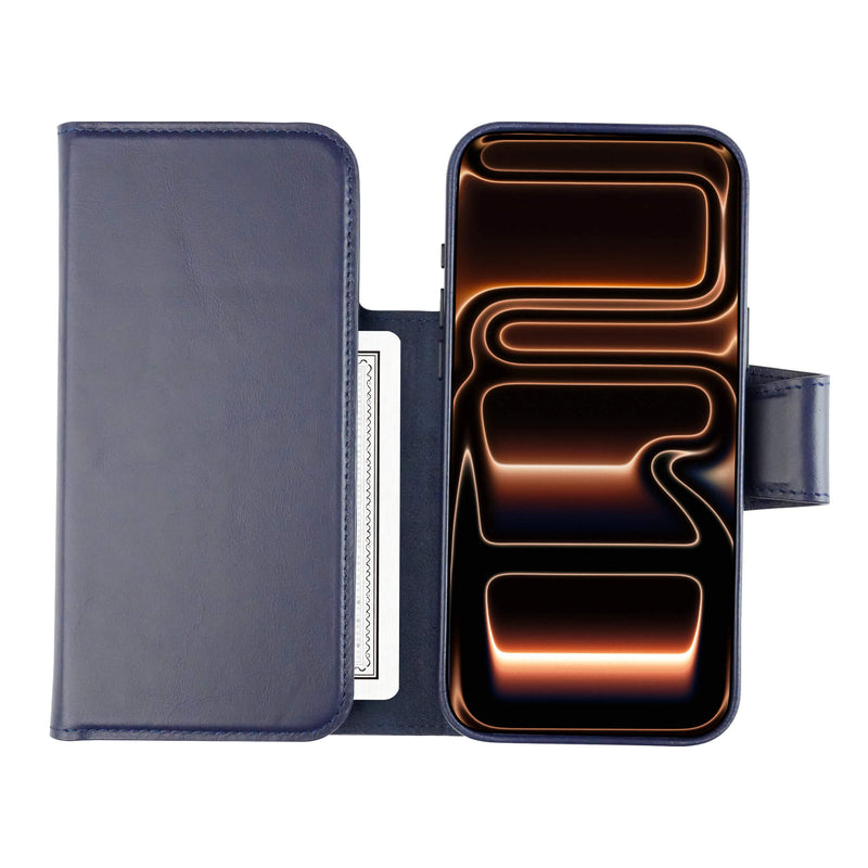 iPhone 17 Pro Leather Wallet Case - Tudor 2 - in - 1 Tri - Fold Folio, Deep Blue - BlackBrook Case
