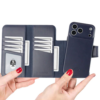 Tudor Tri - Fold Leather Wallet Case iPhone 17 Pro, Deep Blue - BlackBrook Case