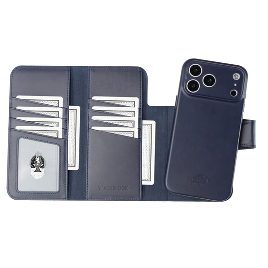 Tudor Trifold Detachable Leather Wallet Case Deep Blue iPhone 17 Pro Max deep blue leather trifold detachable wallet case with premium protection and card holder design