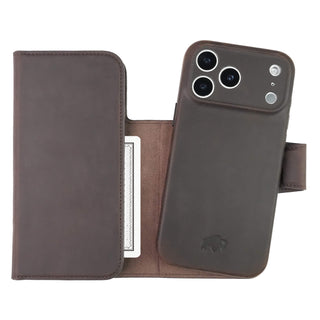 Tudor Tri - Fold Leather Wallet Case iPhone 17 Pro, Distressed Coffee - BlackBrook Case