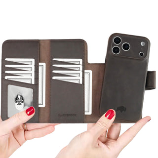 Tudor Tri - Fold Leather Wallet Case iPhone 17 Pro, Distressed Coffee - BlackBrook Case