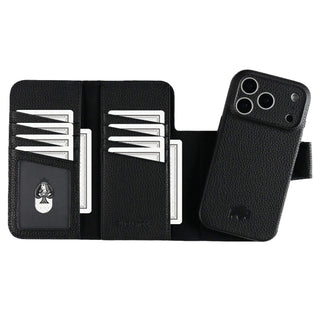 Tudor Tri - Fold Leather Wallet Case iPhone 17 Pro, Pebble Black - BlackBrook Case