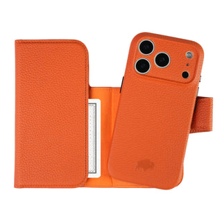 Tudor Tri - Fold Leather Wallet Case iPhone 17 Pro, Pebble Orange - BlackBrook Case