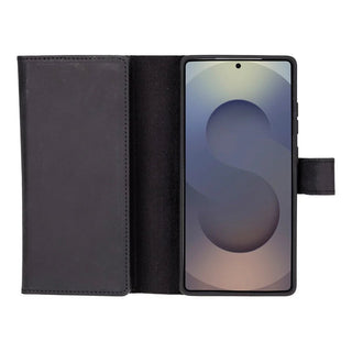 Samsung S25 Ultra Leather Wallet Case, Tudor 2 - in - 1 Tri - Fold Folio, Black - BlackBrook Case