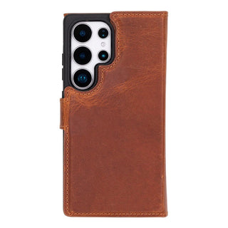 Samsung S25 Ultra Leather Wallet Case, Tudor 2 - in - 1 Tri - Fold Folio, Moccasin - BlackBrook Case