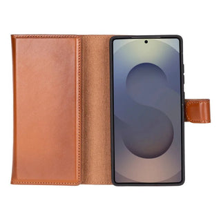 Samsung S25 Ultra Leather Wallet Case, Tudor 2 - in - 1 Tri - Fold Folio, Rustic Tan - BlackBrook Case