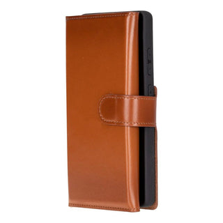 Samsung S25 Ultra Leather Wallet Case, Tudor 2 - in - 1 Tri - Fold Folio, Rustic Tan - BlackBrook Case