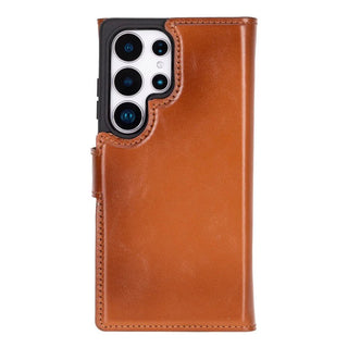 Samsung S25 Ultra Leather Wallet Case, Tudor 2 - in - 1 Tri - Fold Folio, Rustic Tan - BlackBrook Case