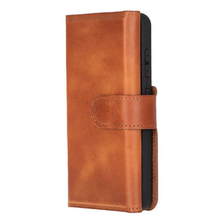 Samsung S25 Leather Wallet Case, Tudor 2 - in - 1 Tri - Fold Folio, Moccasin - BlackBrook Case