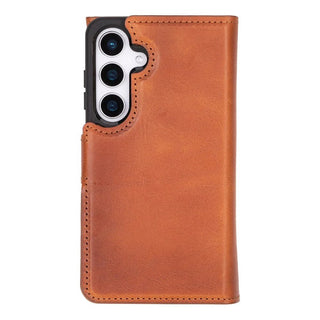 Samsung S25 Leather Wallet Case, Tudor 2 - in - 1 Tri - Fold Folio, Moccasin - BlackBrook Case