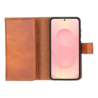 Tudor Trifold Leather Samsung S25 Wallet Case, Moccasin - BlackBrook Case