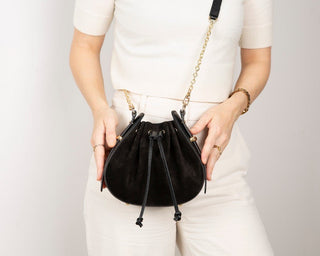 Valentina Suede Leather Women's Bag, Black - UnBranded