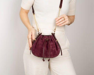 Valentina Suede Leather Women's Bag, Burgundy - UnBranded