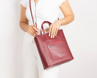 Valley Leather Tote Bag, Bordeaux - UnBranded