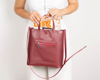 Valley Leather Tote Bag, Bordeaux - UnBranded