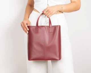 Valley Leather Tote Bag, Bordeaux - UnBranded