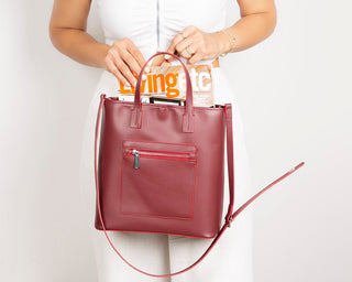 Valley Leather Tote Bag, Bordeaux - UnBranded