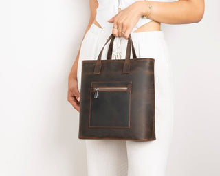 Valley Leather Tote Bag, Coffee - UnBranded