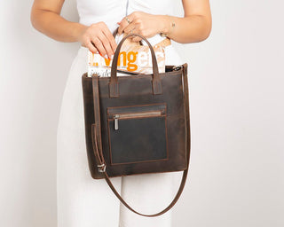 Valley Leather Tote Bag, Coffee - UnBranded
