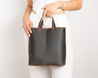 Valley Leather Tote Bag, Coffee - UnBranded