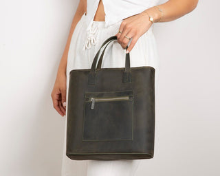 Valley Leather Tote Bag, Cypress - UnBranded